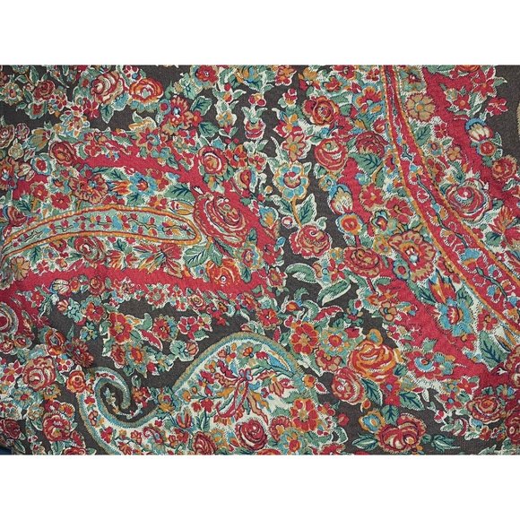 Pottery Barn Red Carrie Paisley Full/Queen Duvet Cover Cotton Linen Brown Floral - Picture 4 of 7